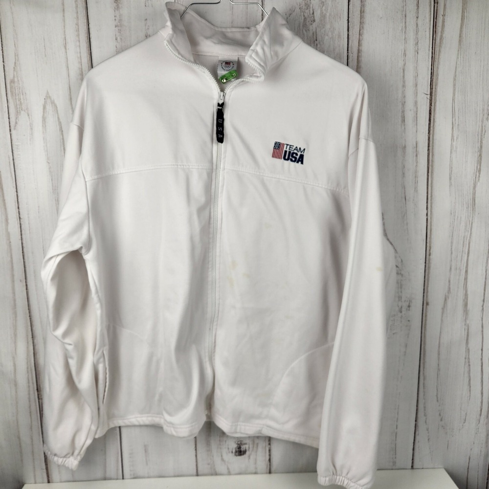 VINTAGE Team USA Track Jacket Men's XXXL White Olympics 3XL Full Zip USA Made